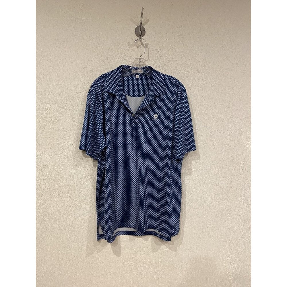 Peter Millar Polo Shirt Mens Large Blue Summer Comfort Skull Pineapple Golf